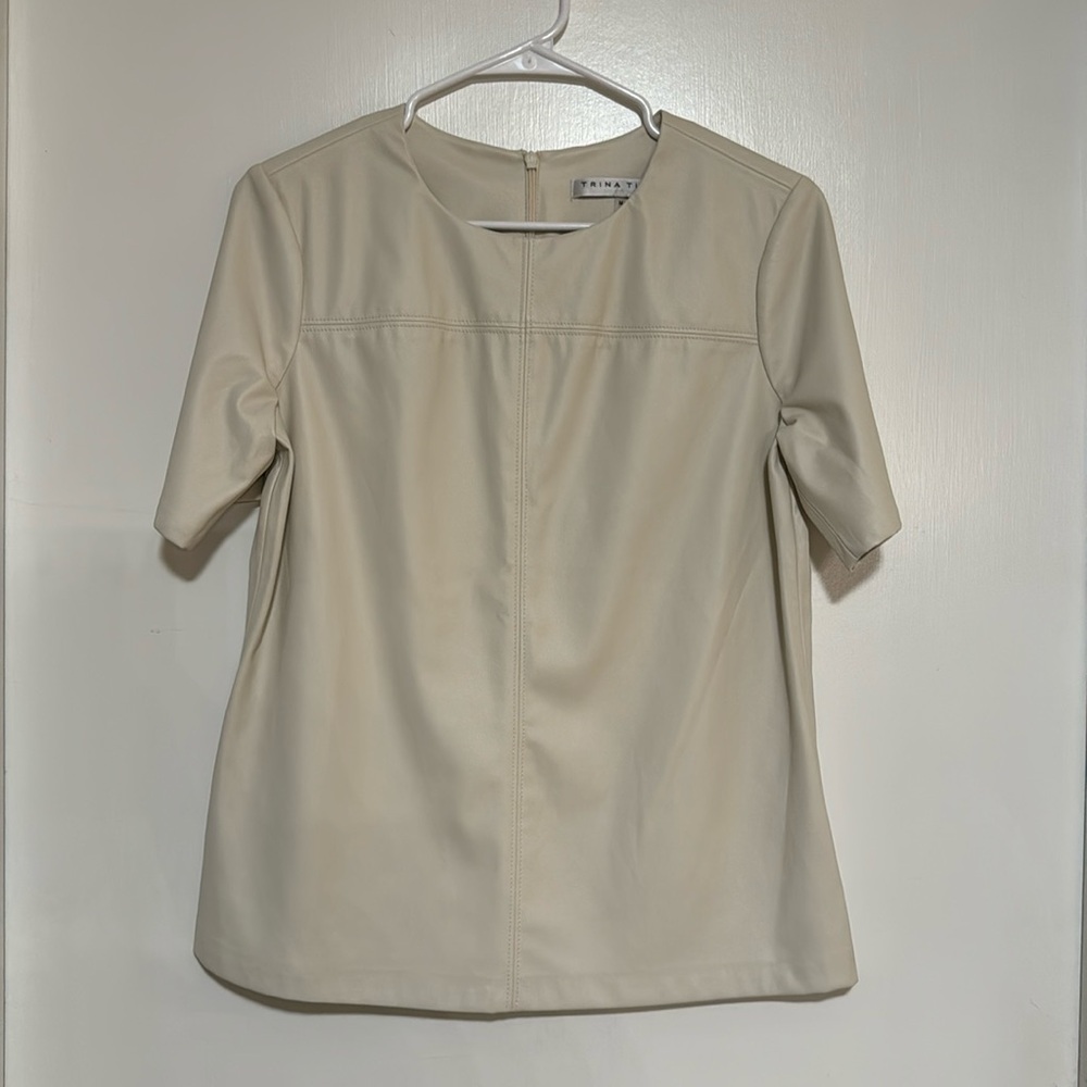 Trina Turk Adapt Luxe Faux white leather shirt.  Size M